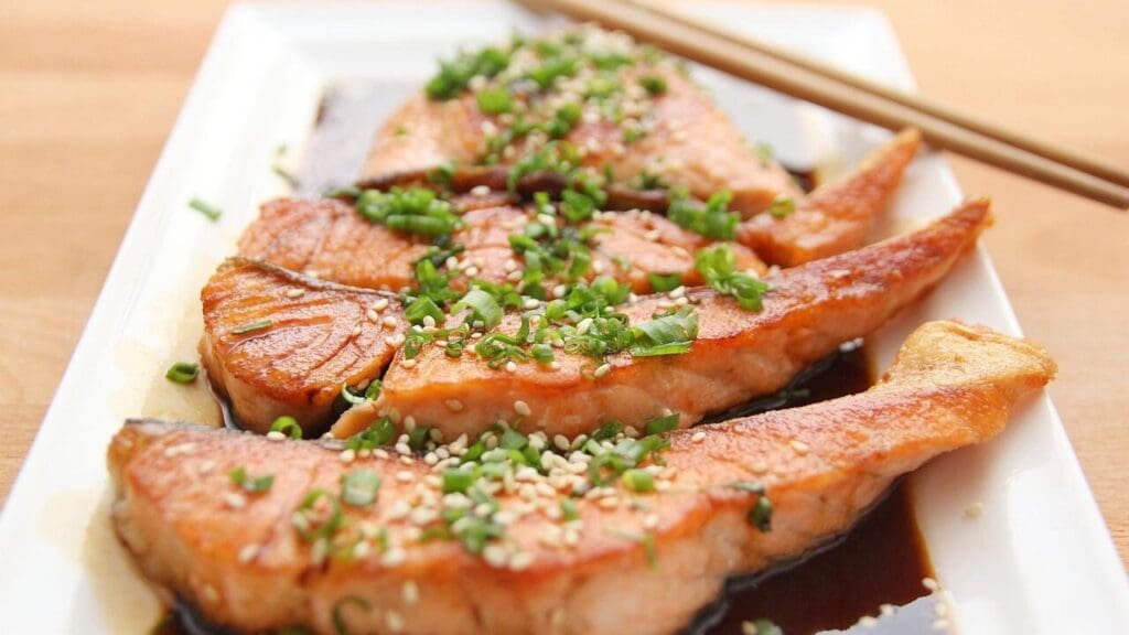 food, salmon, teriyaki