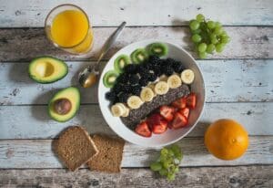 Breakfast foods on table